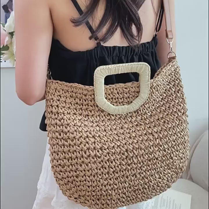 Women Beach Straw Casual Woven Handheld Bucket Large Shoulder Crossbody Bag