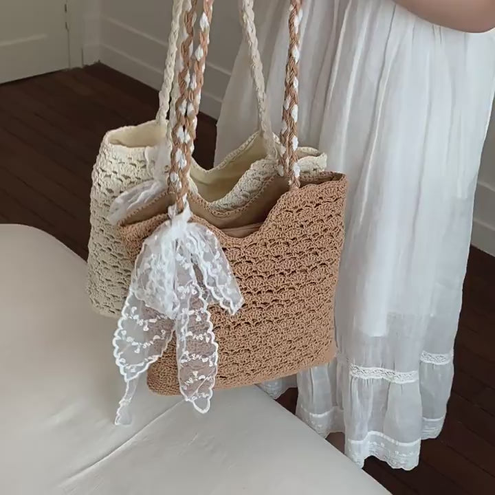 Women Handmade Woven 2026 New Large Beach Cotton Crochet Shoulder Tote Bag