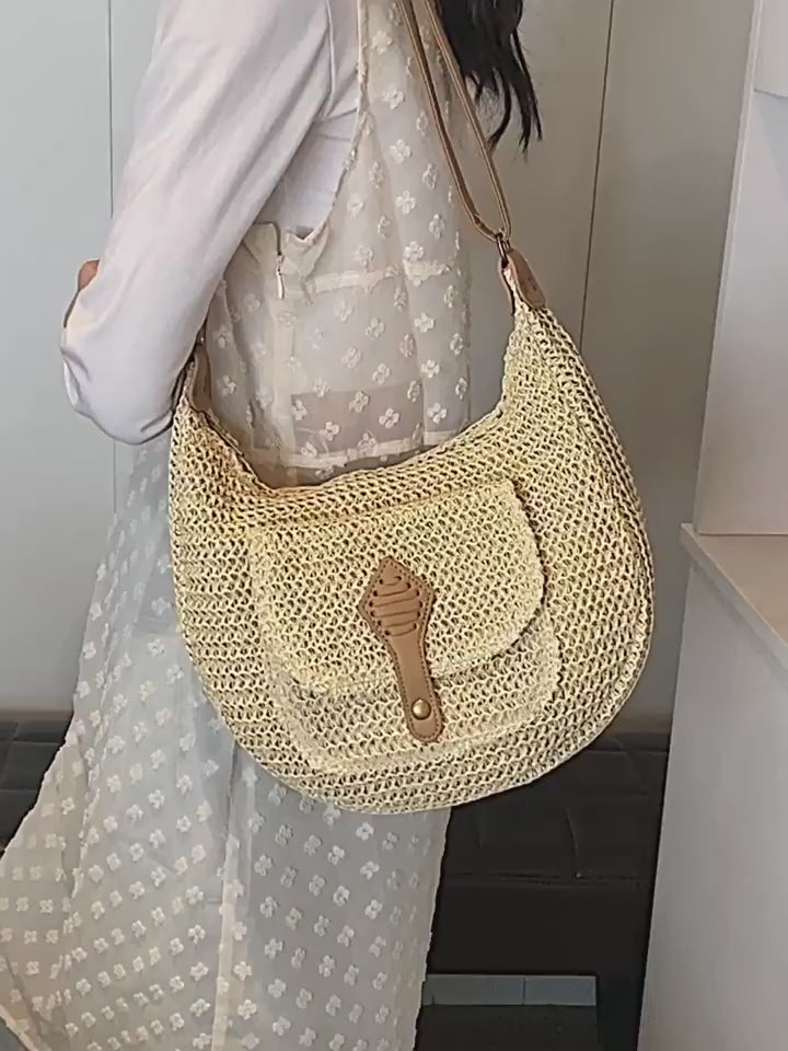 Women Casual Vacation Straw 2026 Summer New Versatile Shoulder Underarm Saddle Large Beach Bag