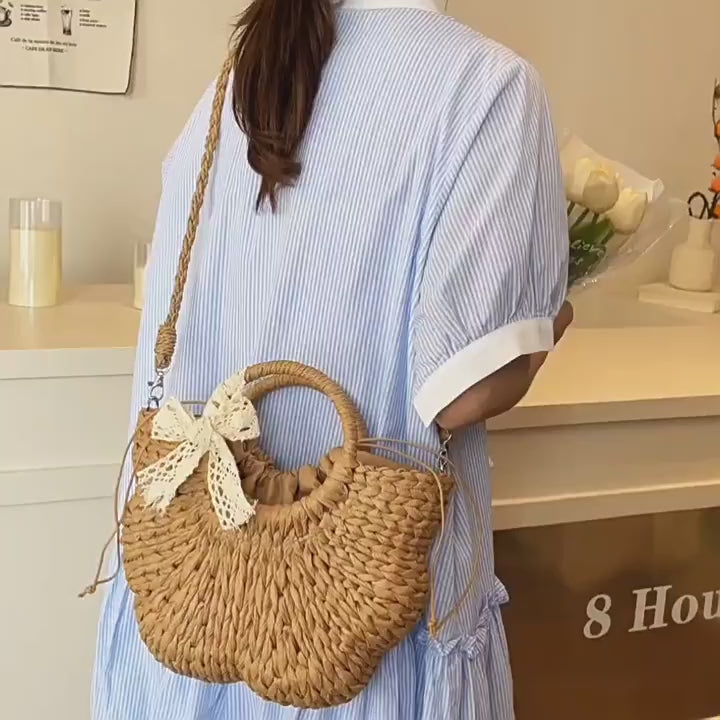 Women Vintage Handheld Woven Beach Japanese Korean 2026 Casual Straw Bag