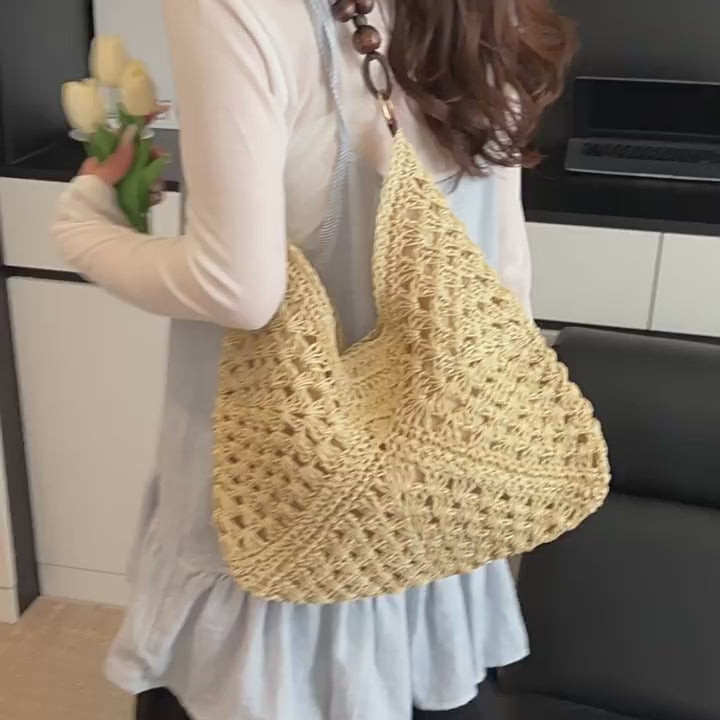 Women Large Woven 2026 New Summer Beach Straw Shoulder Tote Bag