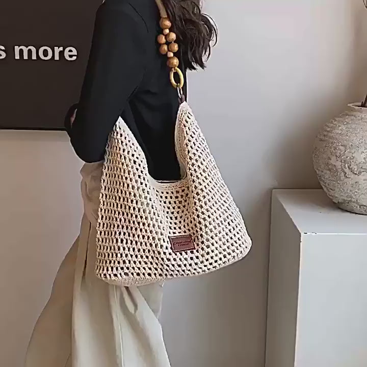 Seaside Vacation Beach Woven Bag For Women 2026 New Hollow Knitted Handbag Large Capacity Single Shoulder Armpit Bag
