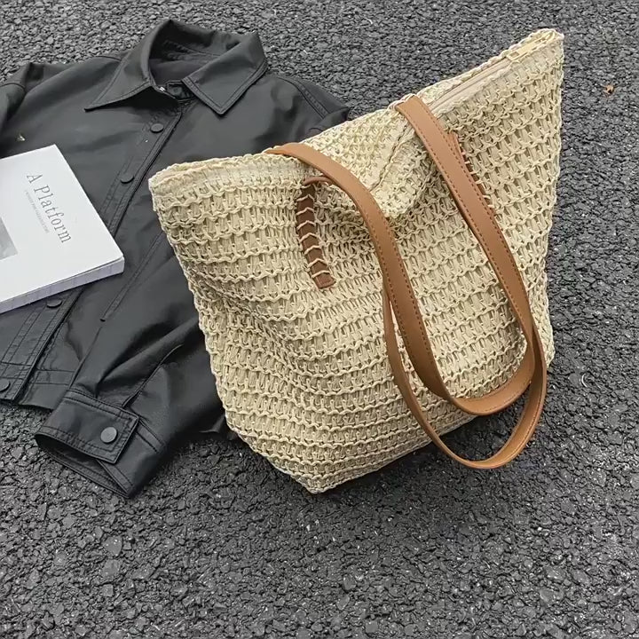 Women Straw Vacation 2026 Spring New Fashion Large Shoulder Tote Bag