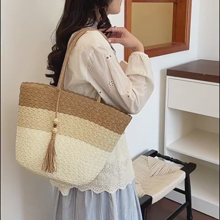 Women 2026 Fashion Handmade Woven Beach Large Shoulder Handbag