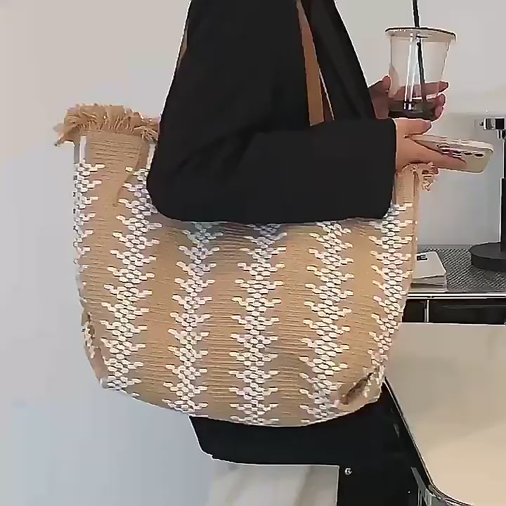 Women Large Canvas Tote 2026 New Tassel Cotton Linen Woven Minimalist Shoulder Bag