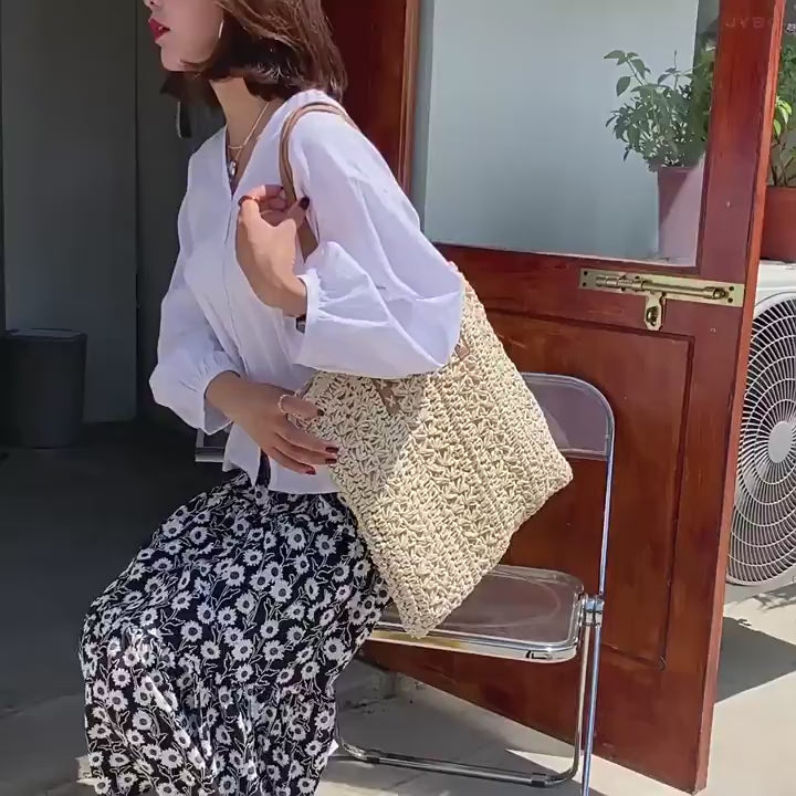 Women Straw Woven Beach Large Shoulder Handheld Forest Bag