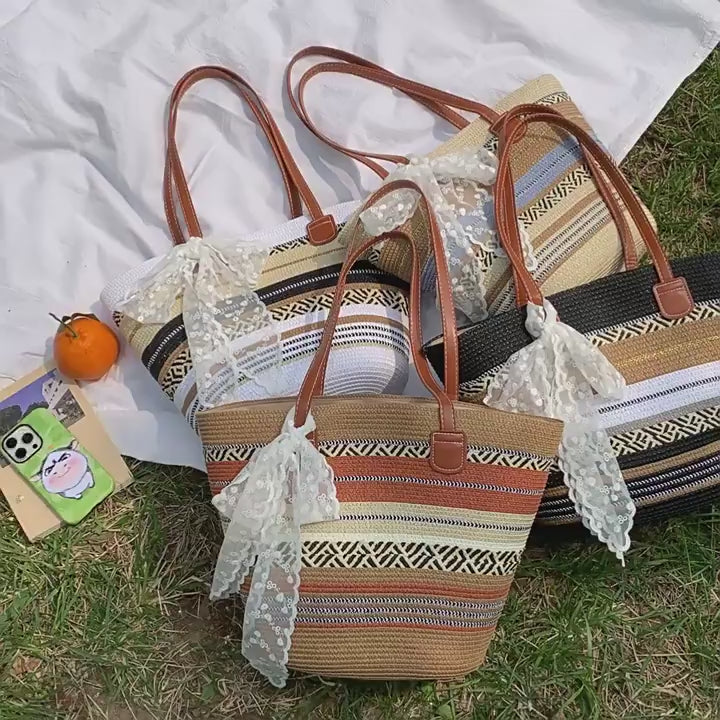 Women 2026 Spring New Straw Tote Summer Large Beach Woven Shoulder Bag
