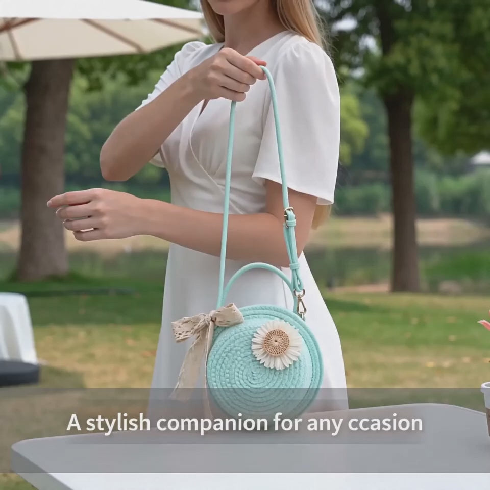 Women 2026 Summer Fashion Unique Straw Woven Crossbody Small Round Bag