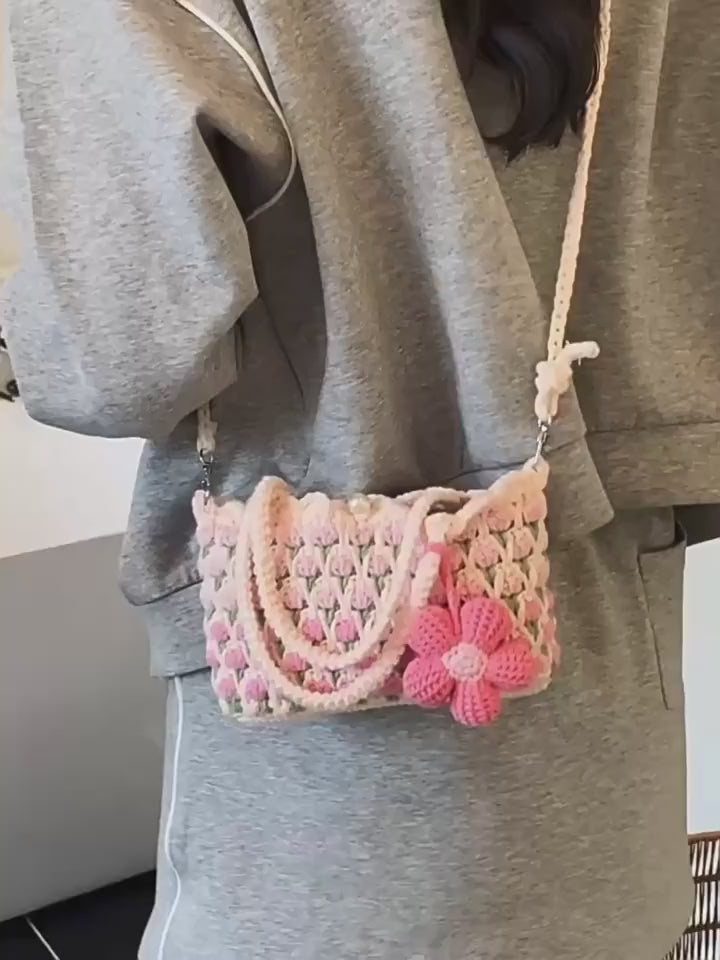 Fresh Tulip Phone 2026 New Yarn Crochet Soft Sunflower Crossbody Bag