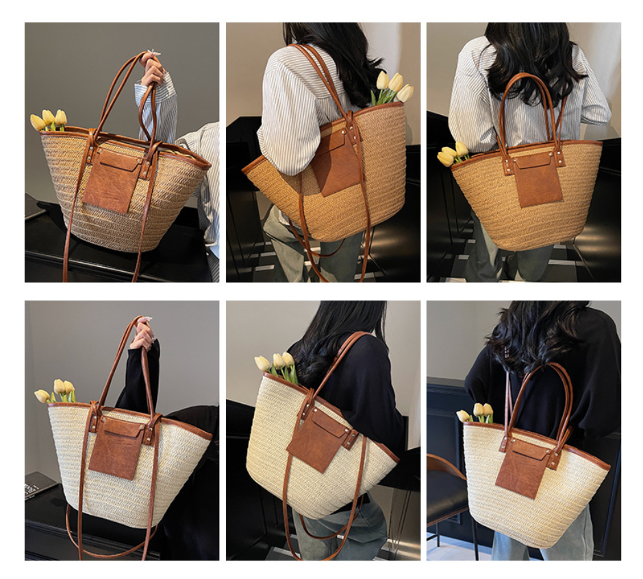 Women Travel Vacation Straw 2026 Summer New Woven Handheld Large Tote Bag