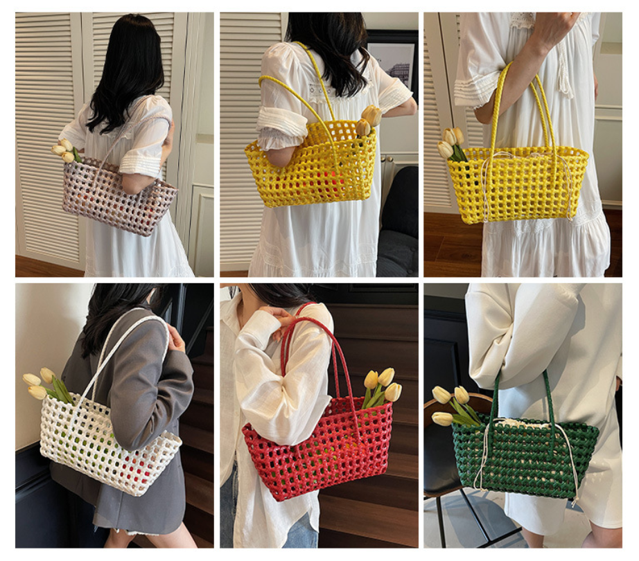 2026 Hollow Woven Summer Beach Shopping Shoulder Handheld Bag