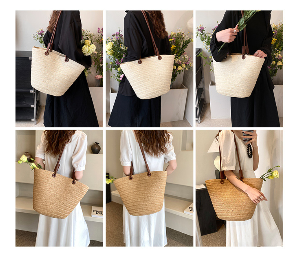 Women French Straw 2026 Summer New Woven Beach Large Shoulder Tote Bag