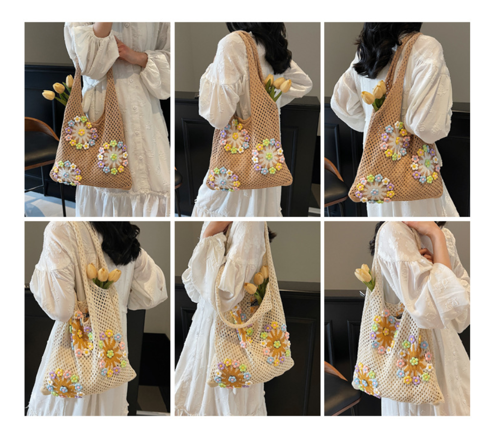 Women New Forest Fresh Hollow Knit Large Artistic Beach Shoulder Bag