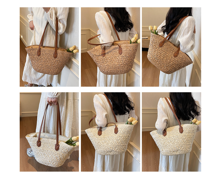 Women Relaxed Large Straw 2026 Casual Beach Handheld Shoulder Tote Bag