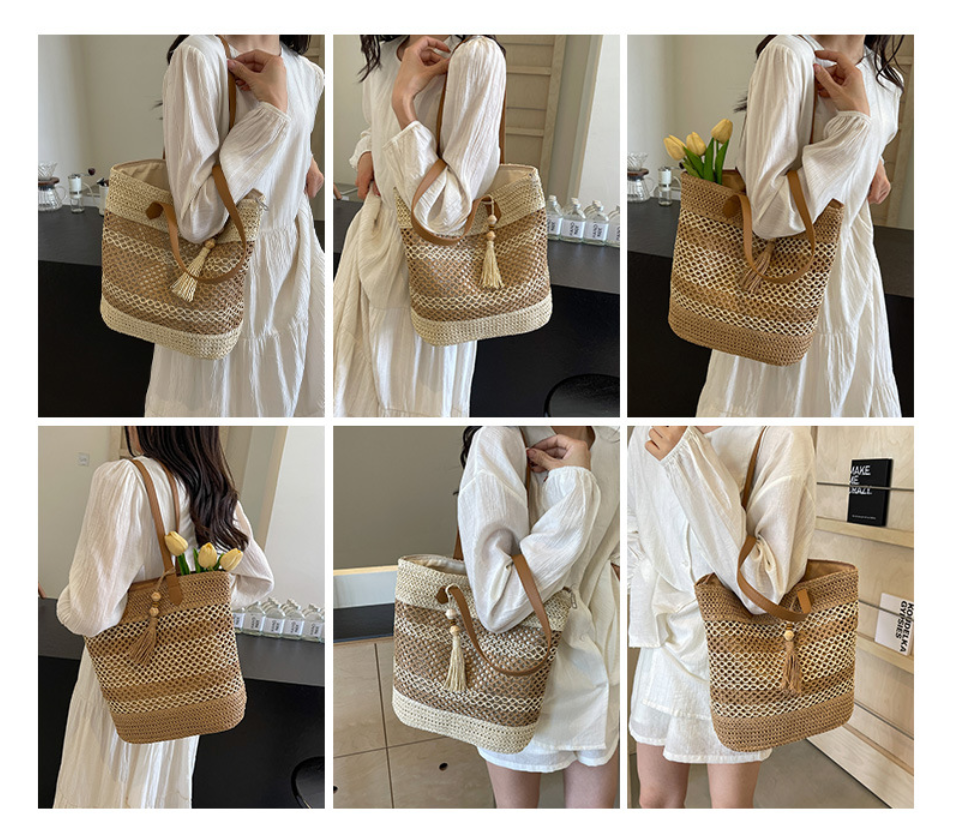 Women Beach Straw 2026 New Hollow Woven Fashion Large Shoulder Bag