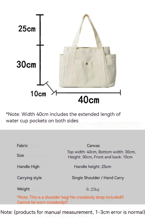 Canvas Tote Large Stylish Versatile Student Commute Bag