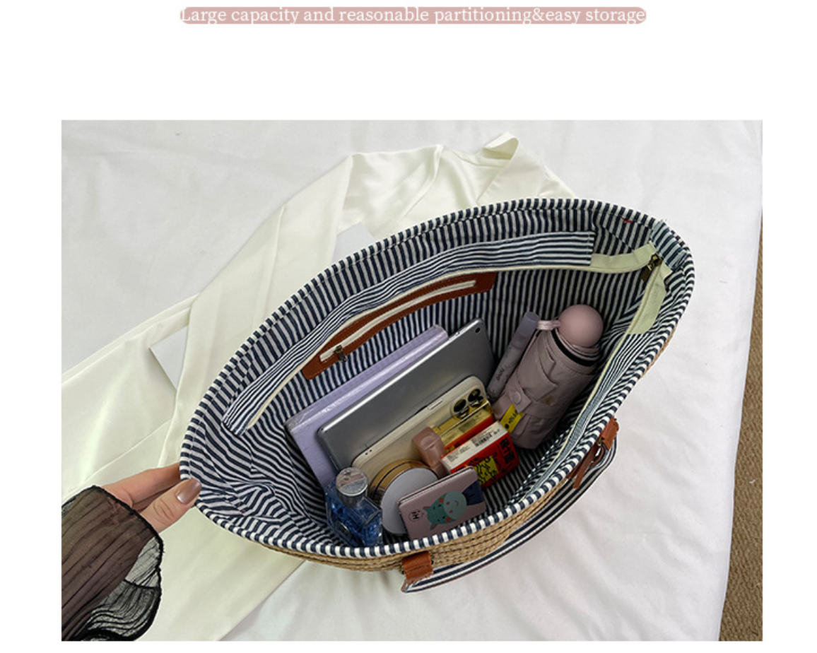 Minimalist Straw Large Handbag Unique Travel Vacation Shoulder Tote Bag