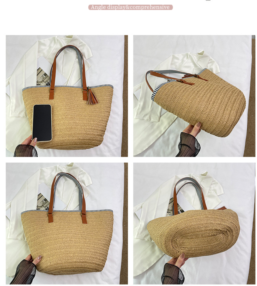 Minimalist Straw Large Handbag Unique Travel Vacation Shoulder Tote Bag