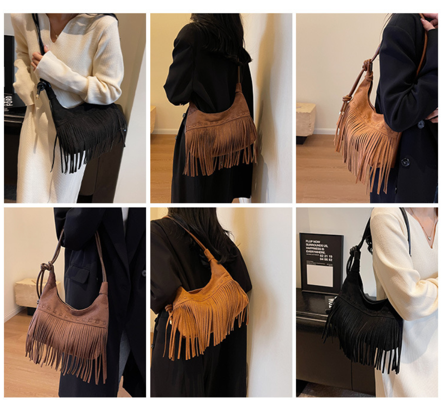 Women Tassel Suede 2026 New Fashion Vintage Shoulder Crossbody Bag