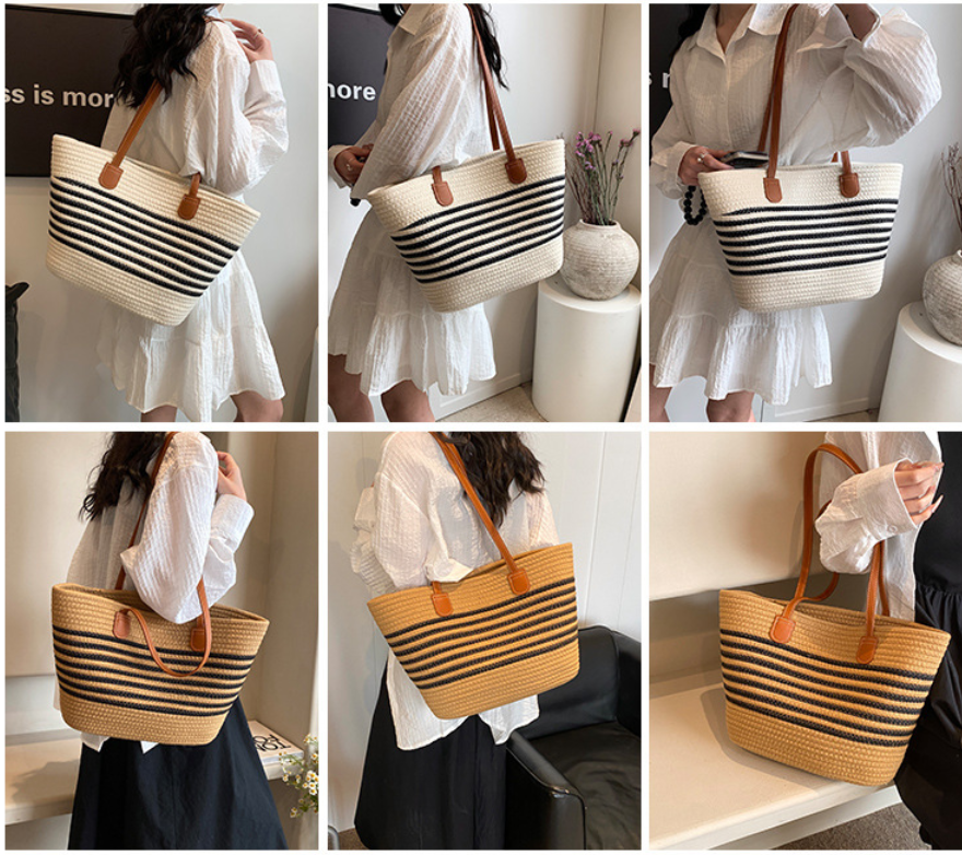 Women New Trendy Woven Beach Large Shoulder Tote Handheld Bag