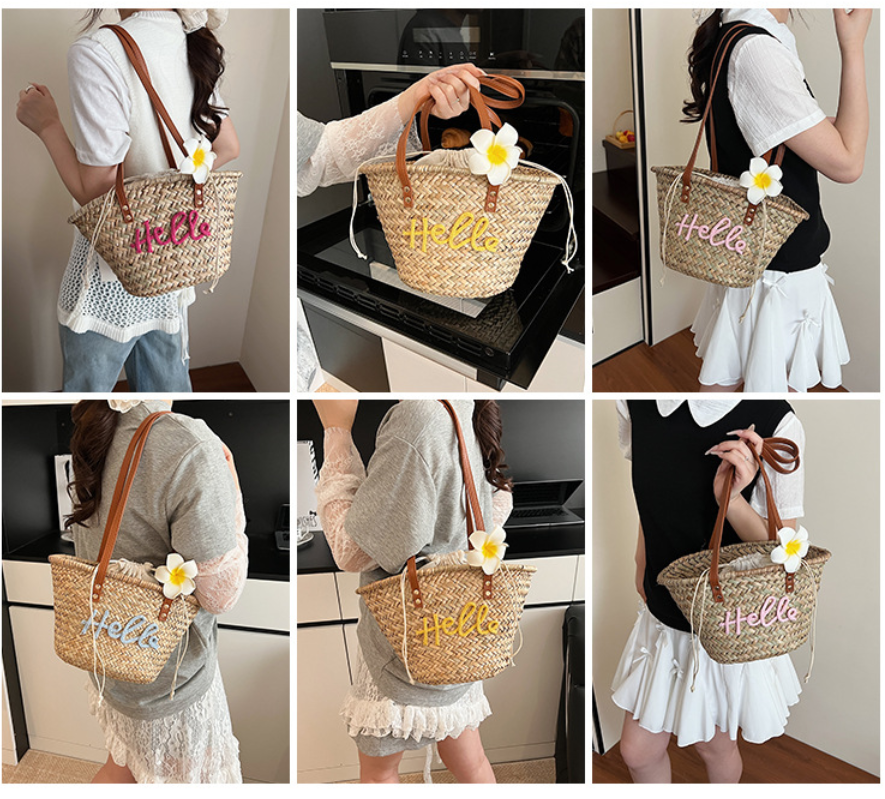 Women Straw Beach Summer Woven Shoulder Underarm Basket Tote Bag