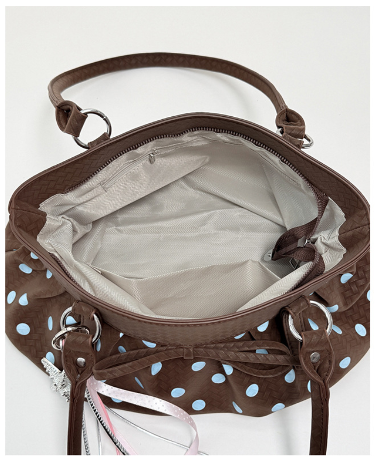 Polka Dot Ruched Shoulder Bag with Bow Detail