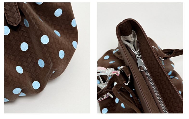 Polka Dot Ruched Shoulder Bag with Bow Detail