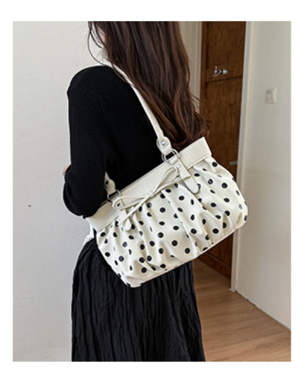 Polka Dot Ruched Shoulder Bag with Bow Detail