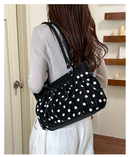 Polka Dot Ruched Shoulder Bag with Bow Detail