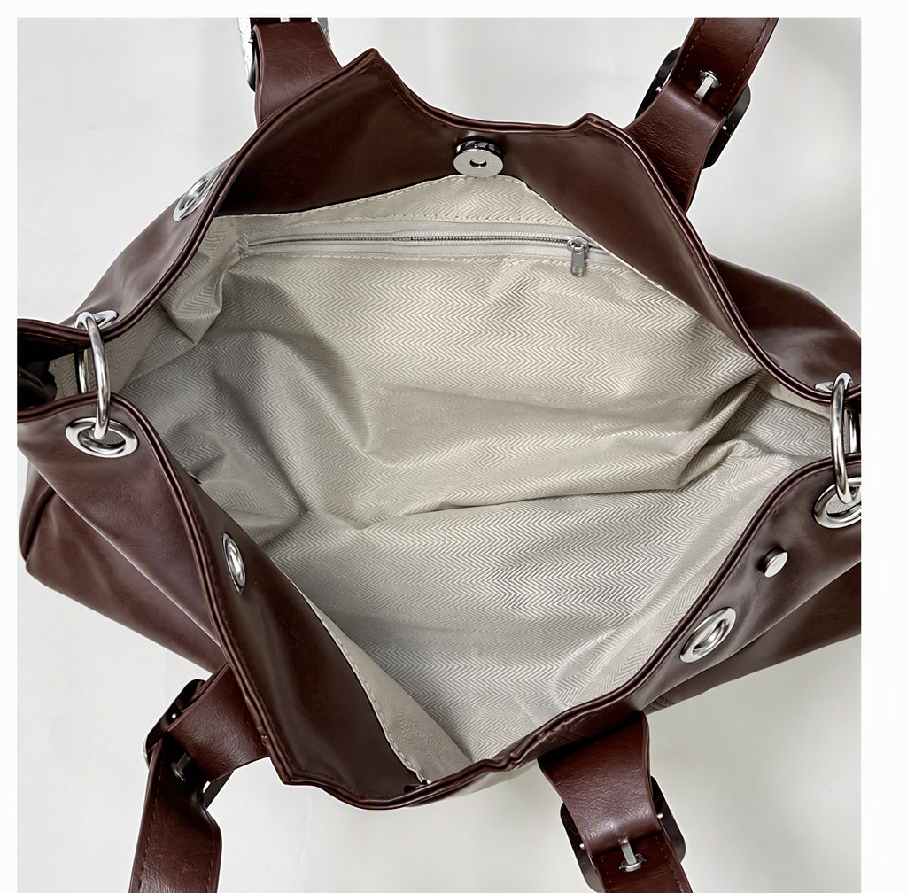 Vintage Grommet Tote with Buckle Straps