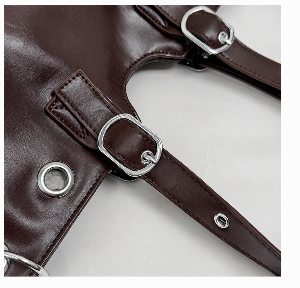 Vintage Grommet Tote with Buckle Straps