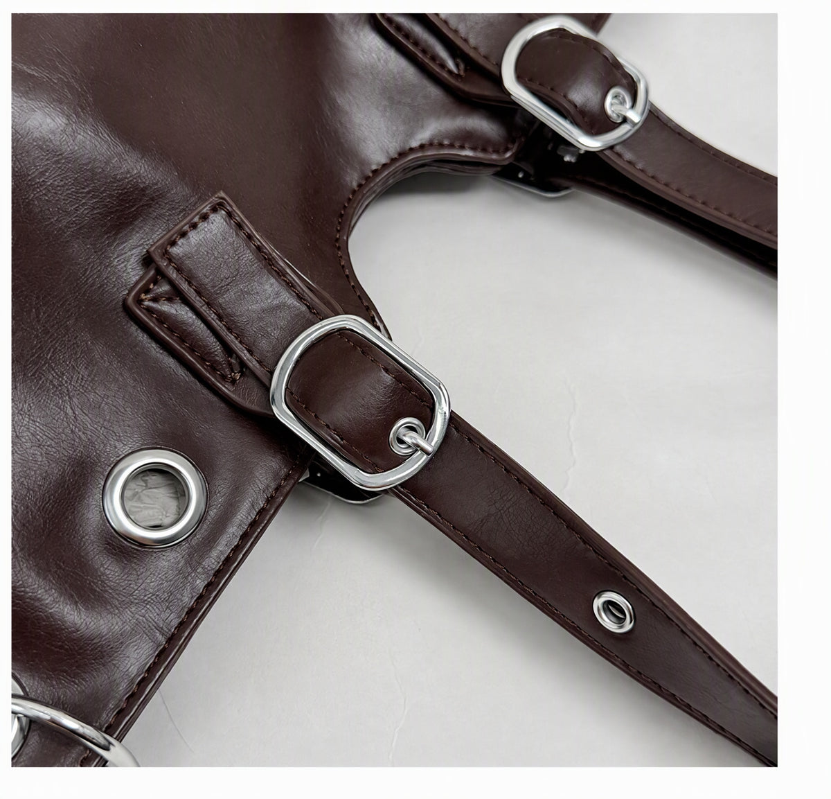 Vintage Grommet Tote with Buckle Straps