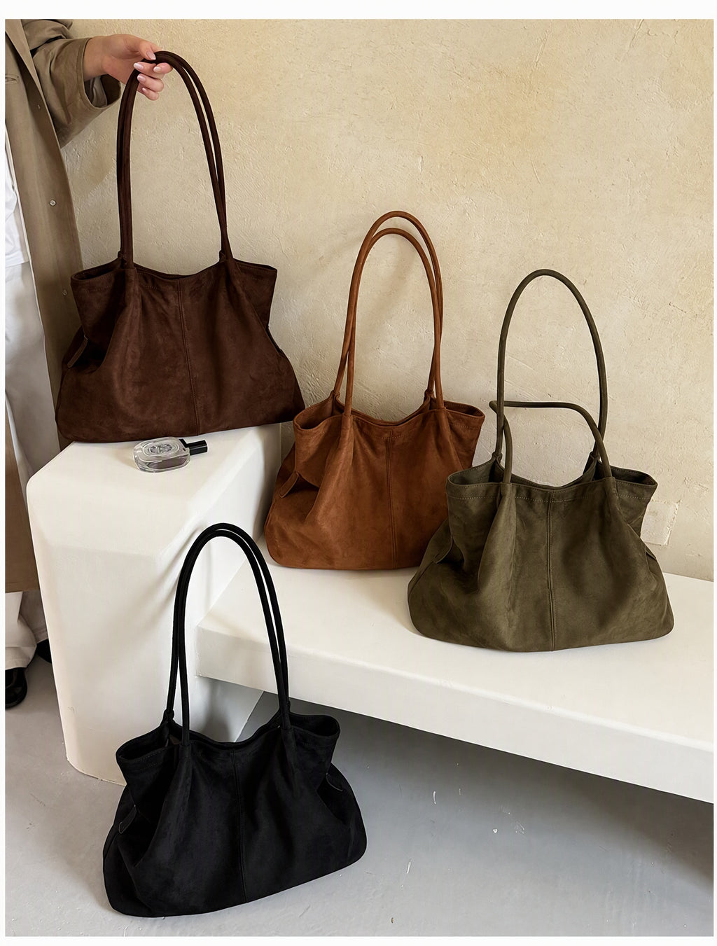 Vintage Suede-Look Oversized Slouchy Tote Bag
