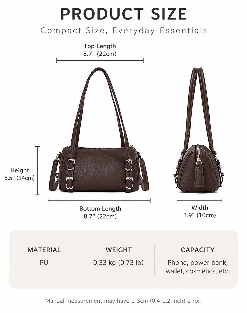 Vintage Barrel Bag with Double Buckle Accents