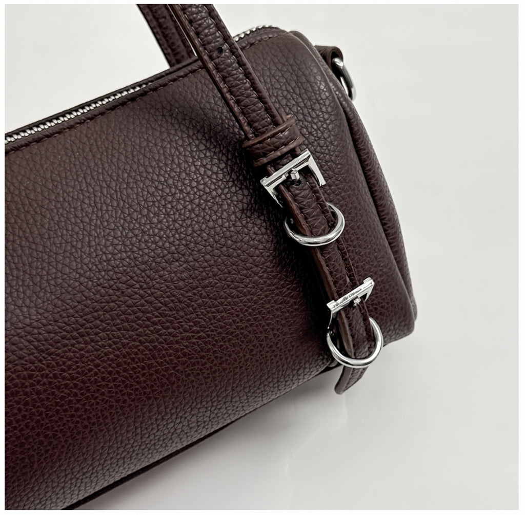 Vintage Barrel Bag with Double Buckle Accents