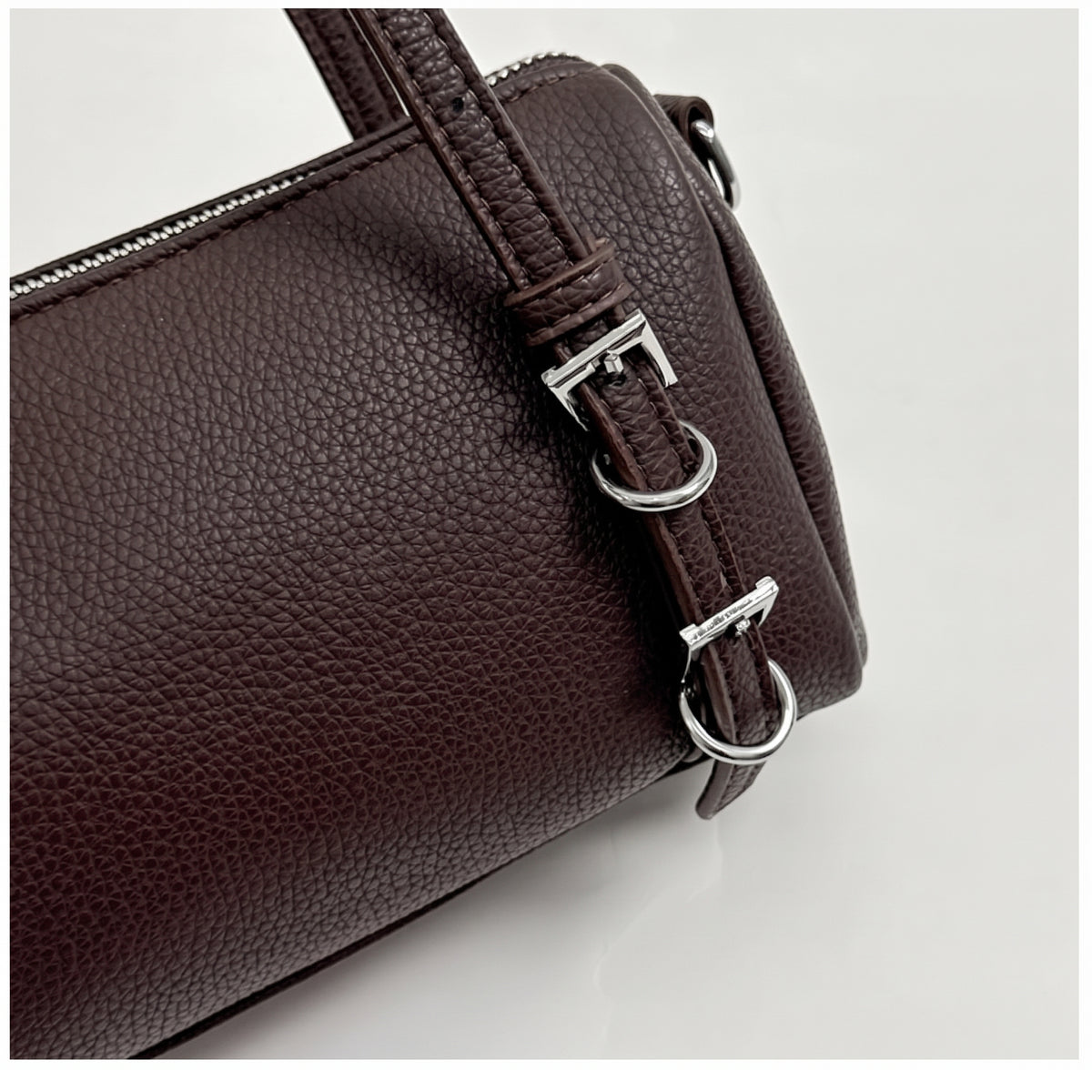 Vintage Barrel Bag with Double Buckle Accents