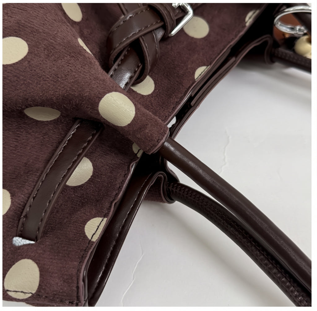 Polka Dot Suede Tote with Buckle Detail