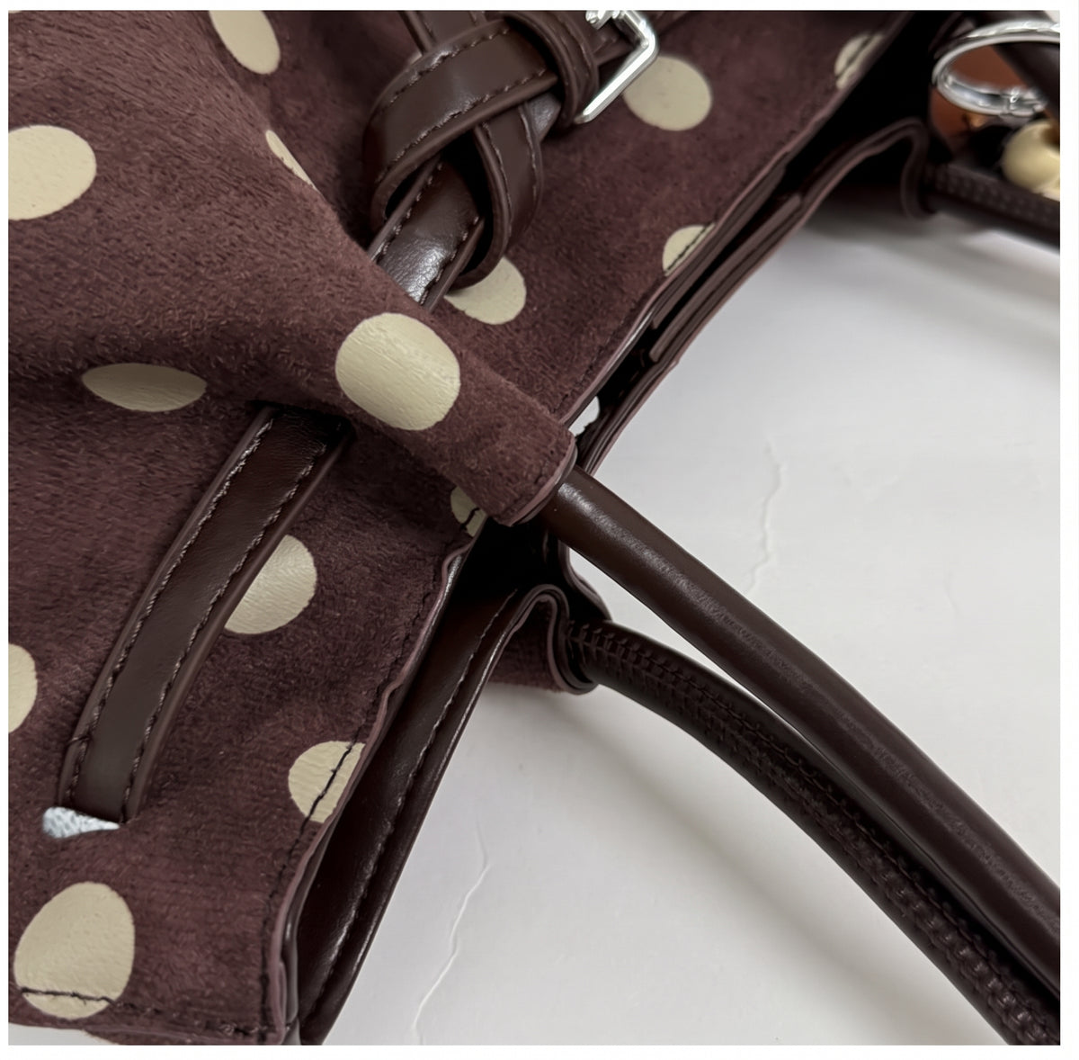 Polka Dot Suede Tote with Buckle Detail