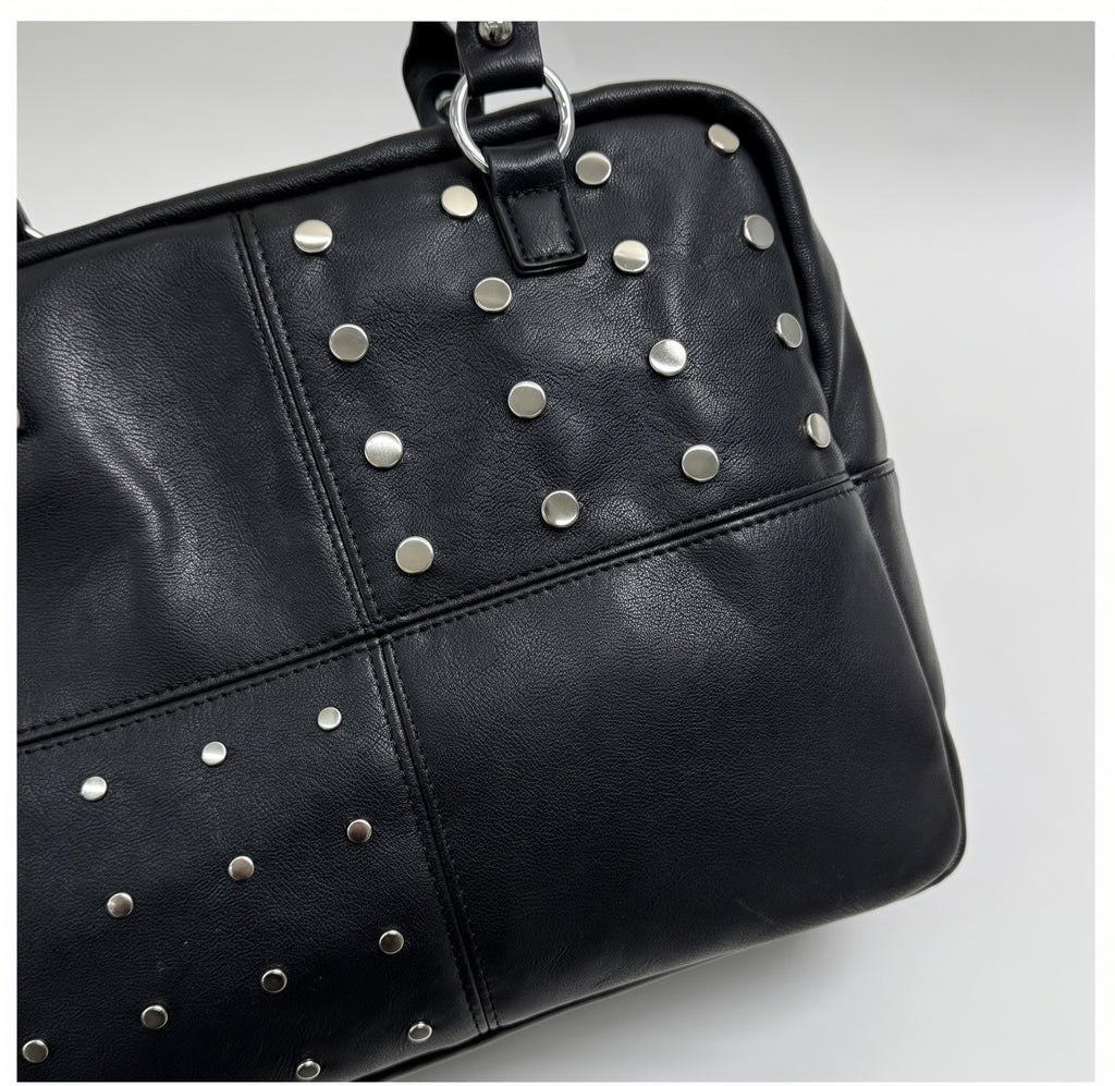 Vintage Studded Satchel Bag with Crossbody Strap