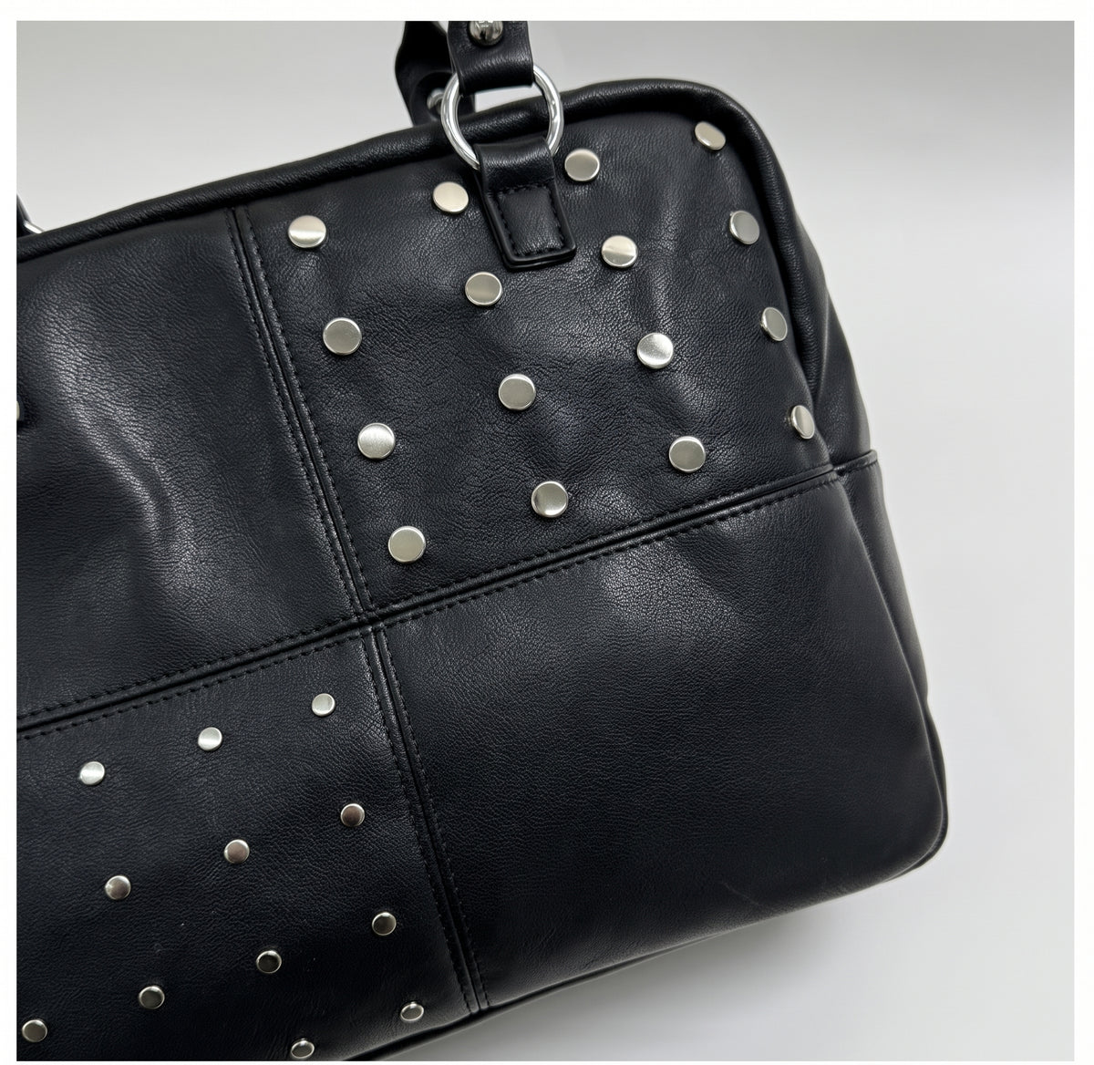 Vintage Studded Satchel Bag with Crossbody Strap