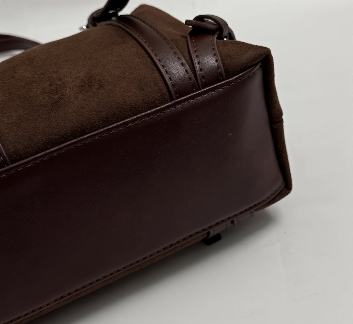 Vintage Studded Suede-Look Boston Shoulder Bag with Studded Straps