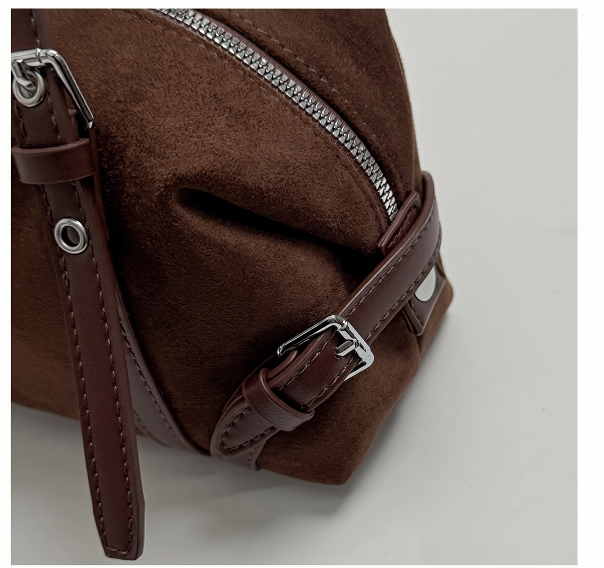 Vintage Studded Suede-Look Boston Shoulder Bag with Studded Straps