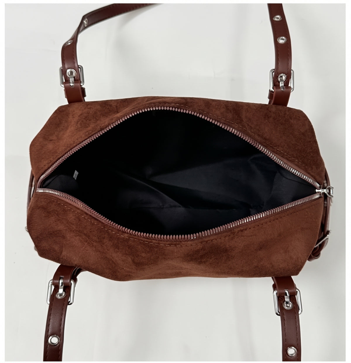 Vintage Studded Suede-Look Boston Shoulder Bag with Studded Straps