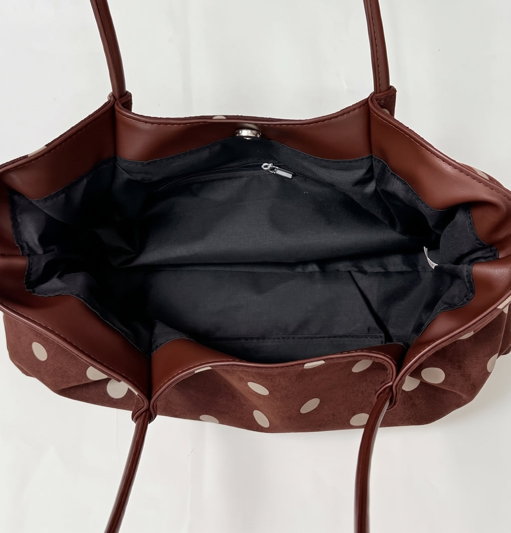Vintage Polka Dot Suede-Look Shoulder Bag