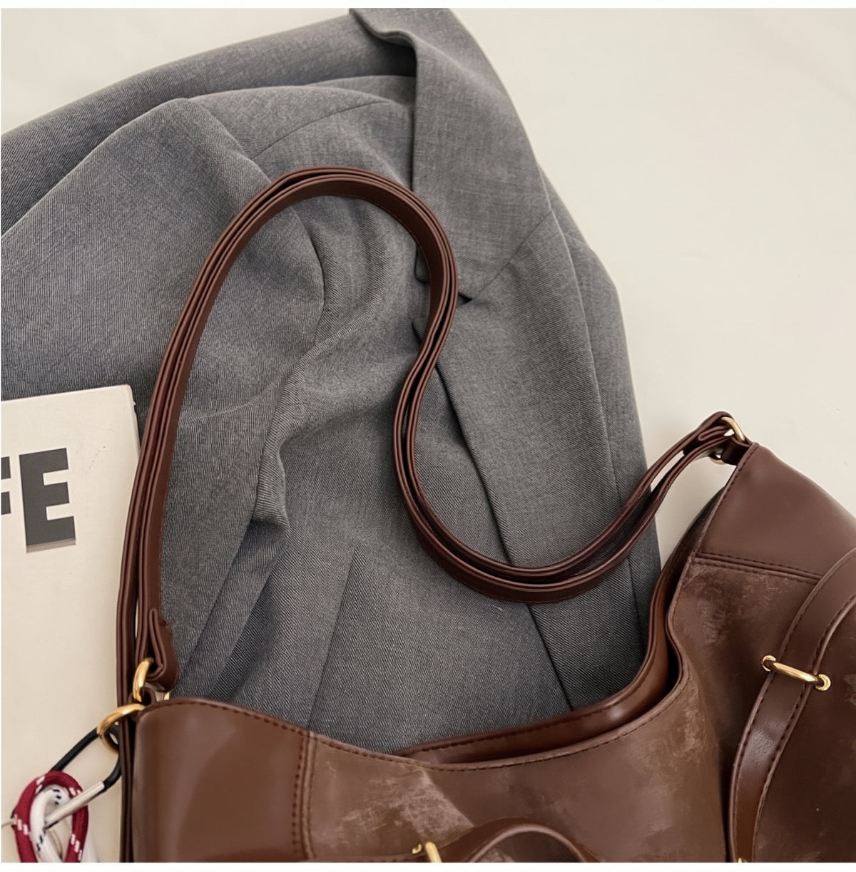 Vintage Slouchy Hobo Shoulder Bag with Adjustable Strap
