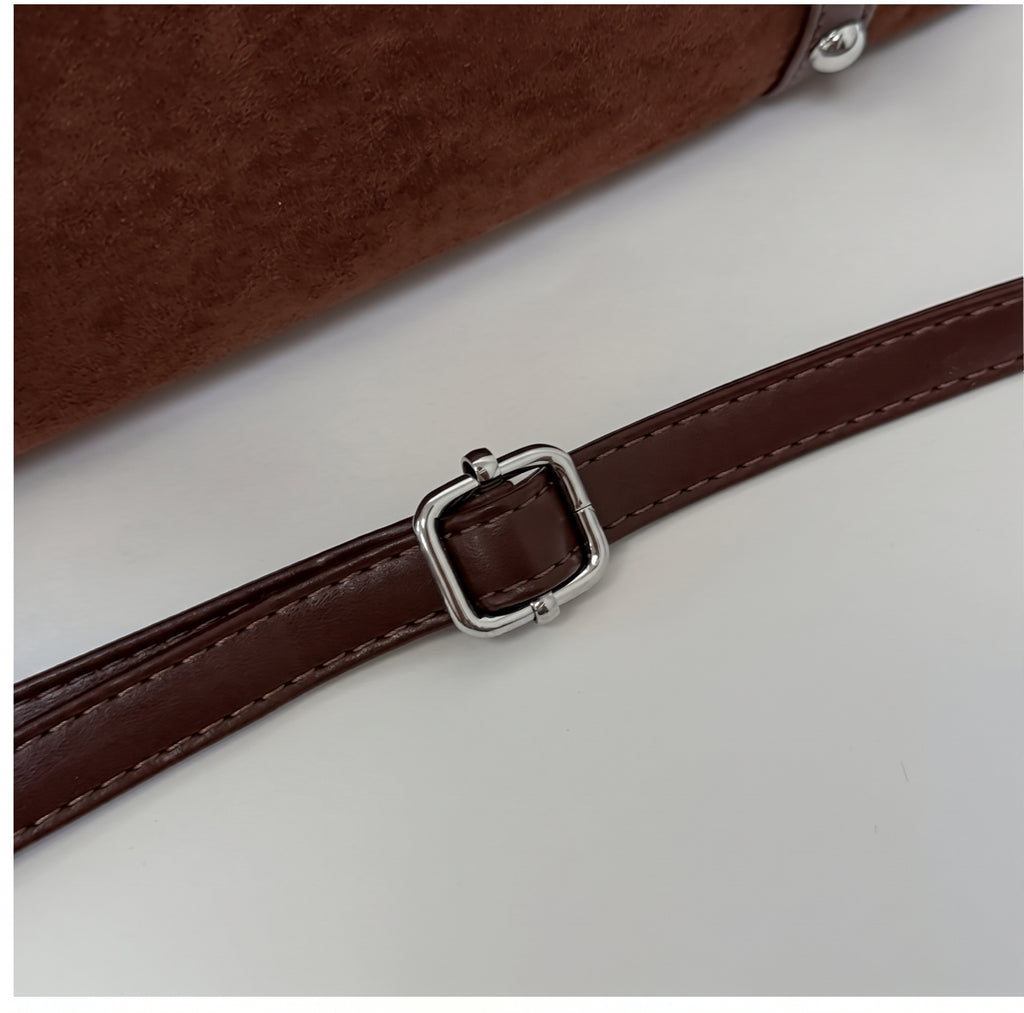 Vintage Suede Shoulder Bag with Mini Pouch and Adjustable Strap