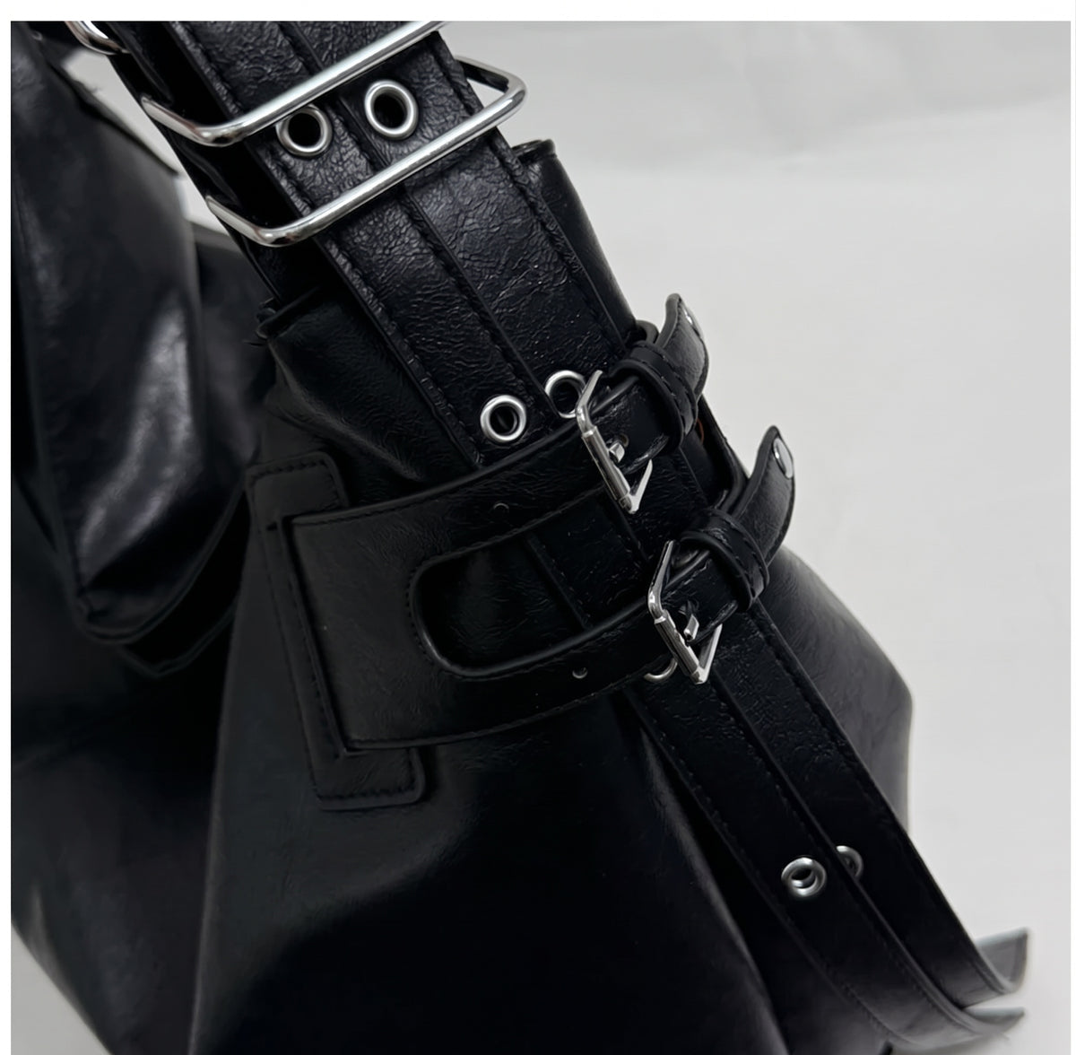 Slouchy Studded Hobo Bag with Buckle Details