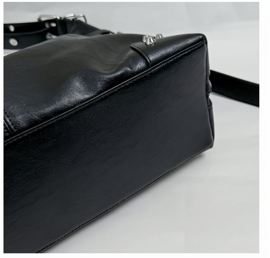 Slouchy Studded Hobo Bag with Buckle Details