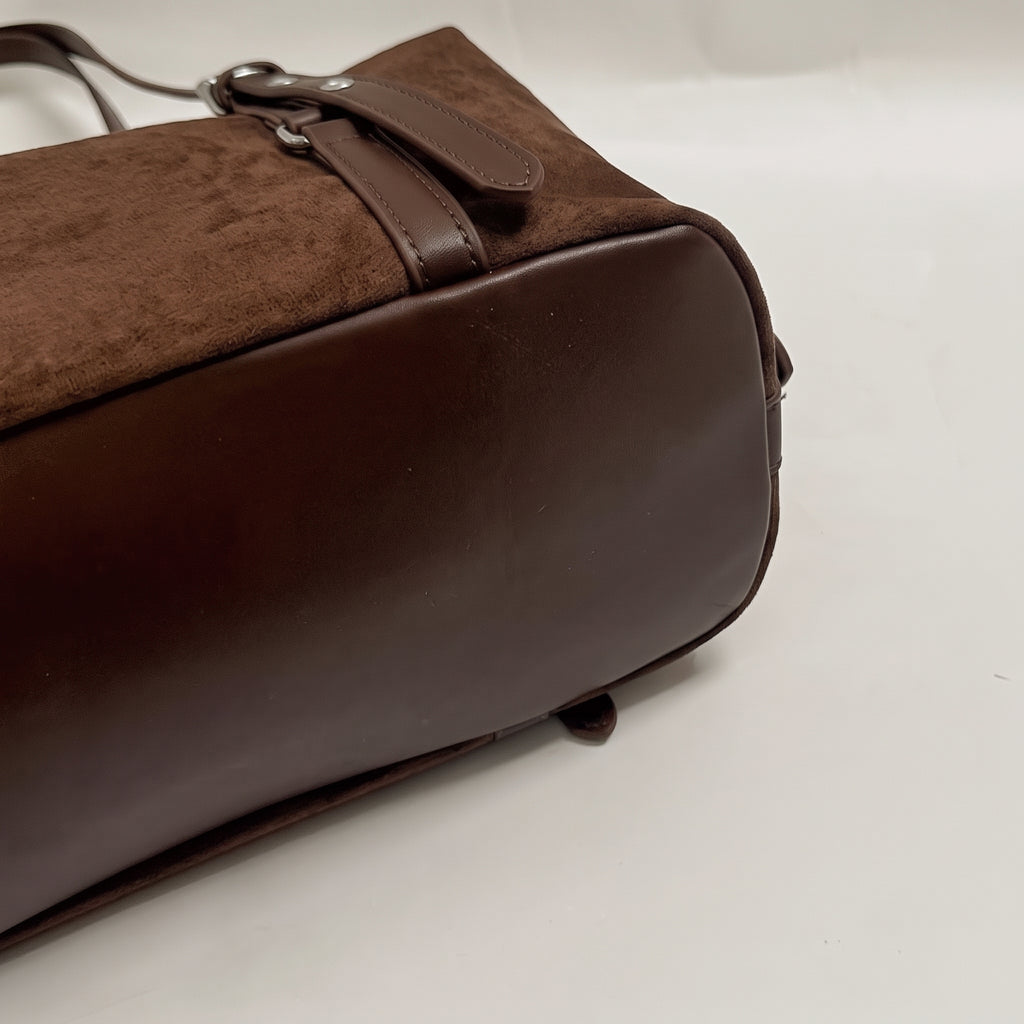 Vintage Suede Boston Bag with Buckle Straps
