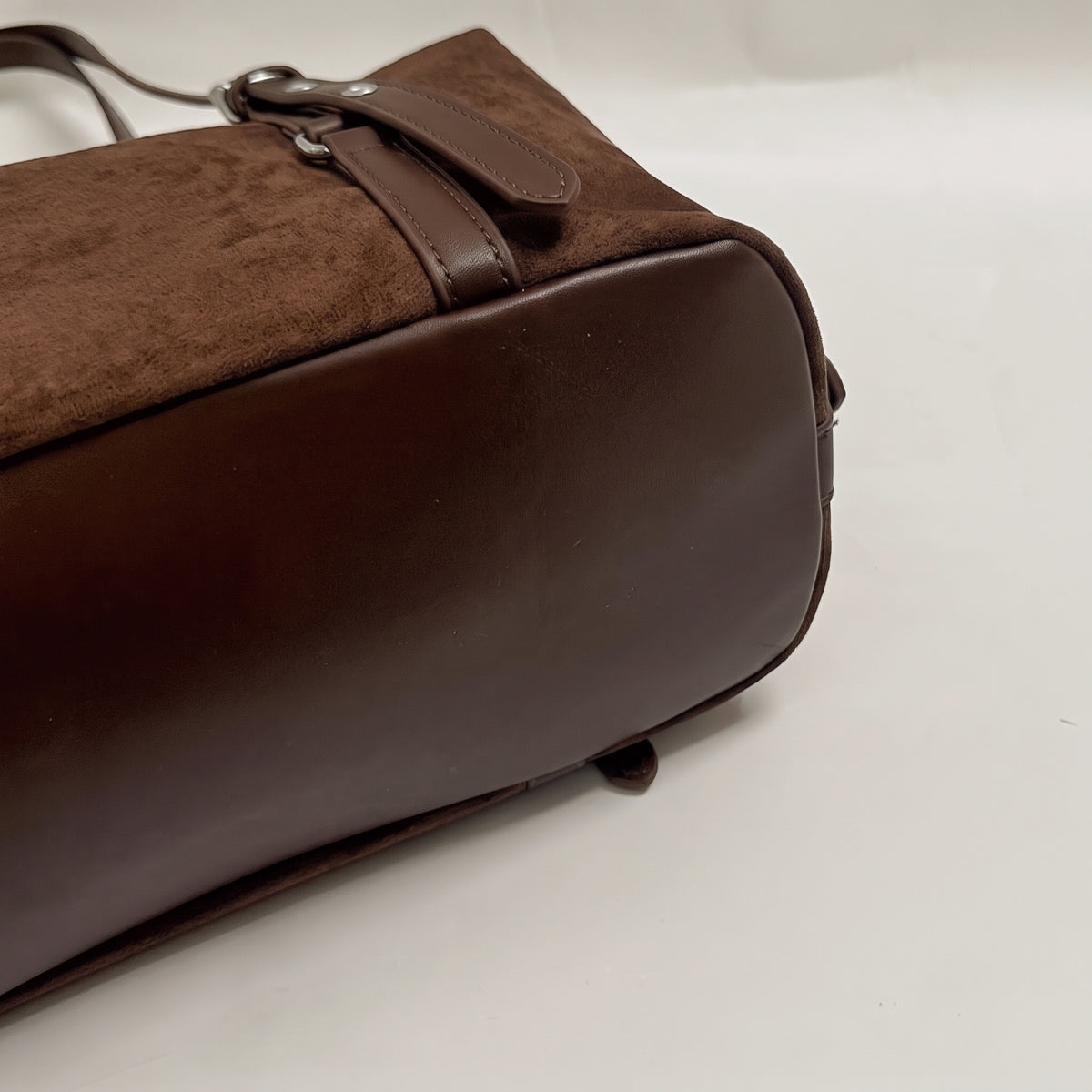 Vintage Suede Boston Bag with Buckle Straps